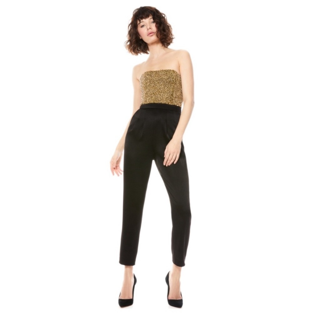 New! ALICE + OLIVIA Jeri Embellished Jumpsuit Gold‎ and Black size 8 $1,095